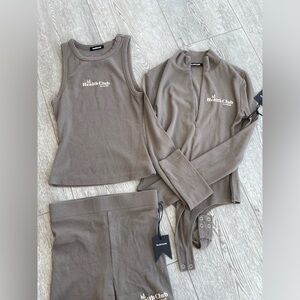 NEW- Talentless Bundle Health Club Brown Activewear Set (shorts, tank, bodysuit)